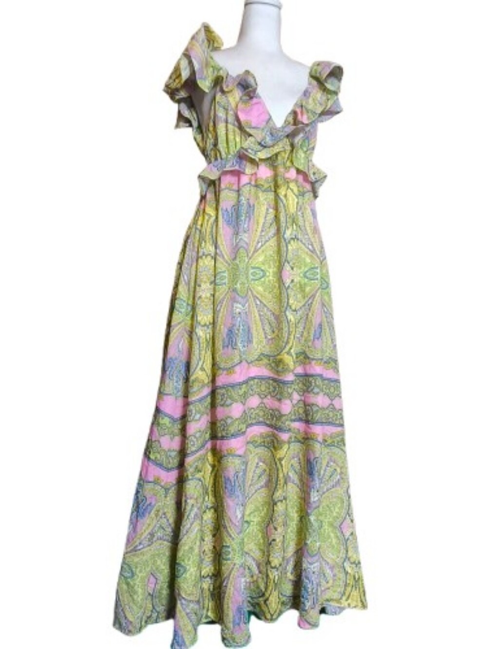 A Loves A Paisley Ruffle Maxi Dress Open Back Boho Romantic Cottagecore - Picture 9 of 9